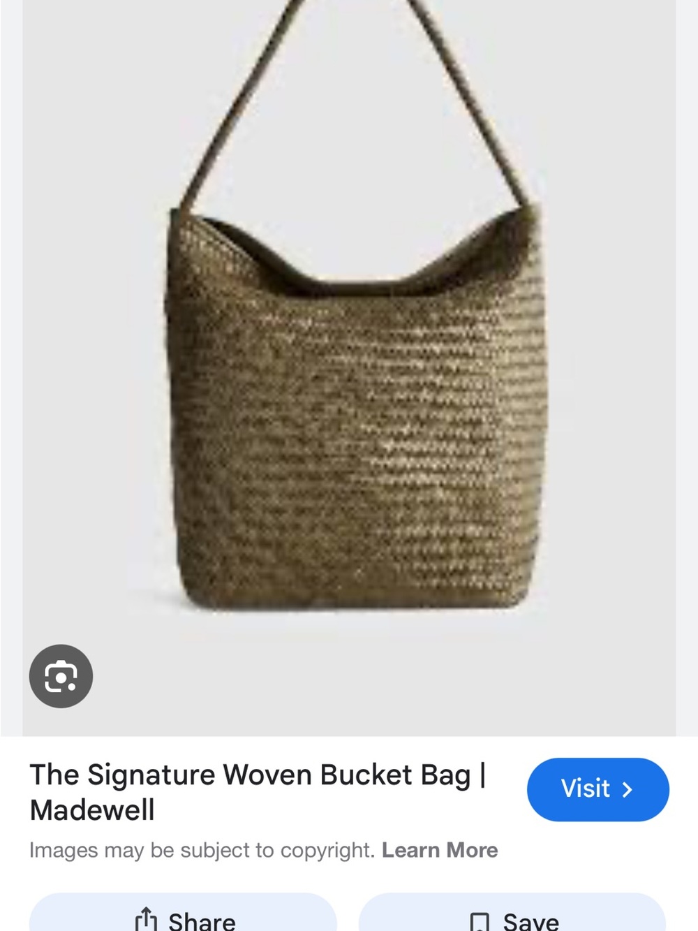 Madewell Signature Woven Bucket Bag in Olive green NWT